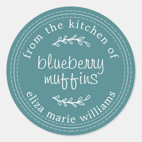 Rustic Modern Baked Goods Blueberry Muffins Teal Classic Round Sticker