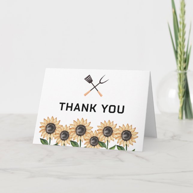Rustic Modern BBQ Sunflower Baby Shower  Letterpress Thank You Card (Front)