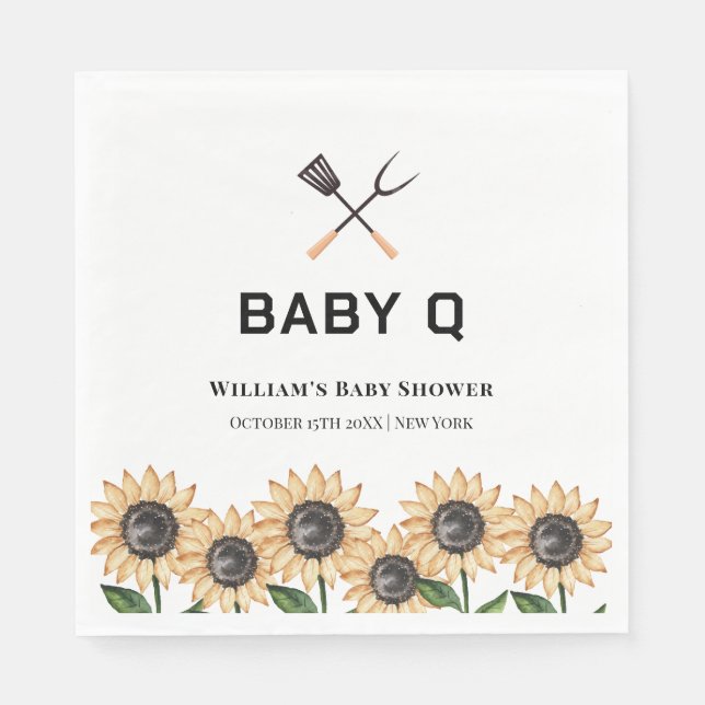 Rustic Modern BBQ Sunflower Baby Shower  Napkins (Front)