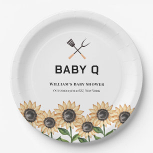 Rustic Modern BBQ Sunflower Baby Shower Paper Plates