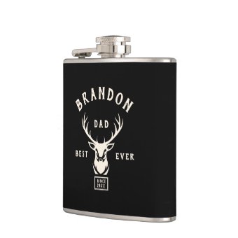Rustic Modern BEST DAD EVER Custom Name Deer Black Flask | Zazzle