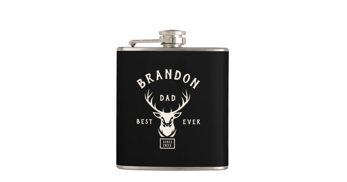 Rustic Modern BEST DAD EVER Custom Name Deer Black Flask | Zazzle