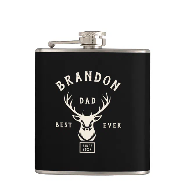 Rustic Modern BEST DAD EVER Custom Name Deer Black Flask | Zazzle