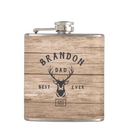 Rustic Modern BEST DAD EVER Custom Name Year Wood Flask