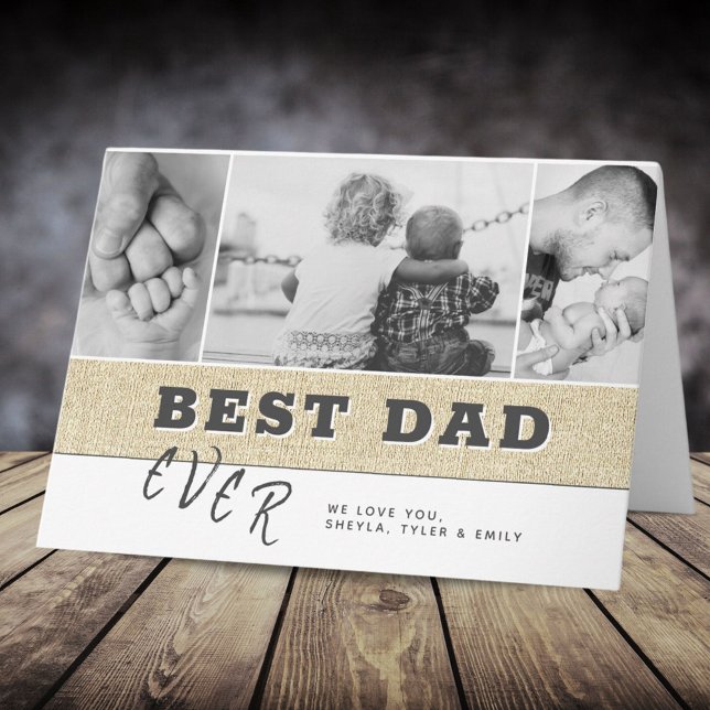 Rustic Modern Best Dad Father`s Day Photo Collage Card (Creator Uploaded)