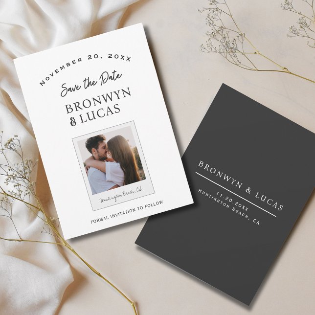 Rustic Modern Black and White Polaroid Photo Save The Date (Rustic Modern Black and White Polaroid Photo Save The Date
)
