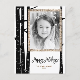Rustic Modern Black Birch & Burlap Holiday Photo