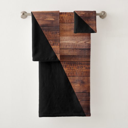 Rustic Modern Black Diagonal  Wood Planks Bath Towel Set