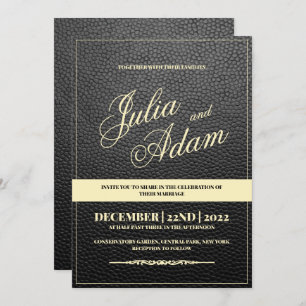 Rustic Modern Black Leather Wedding Invitation