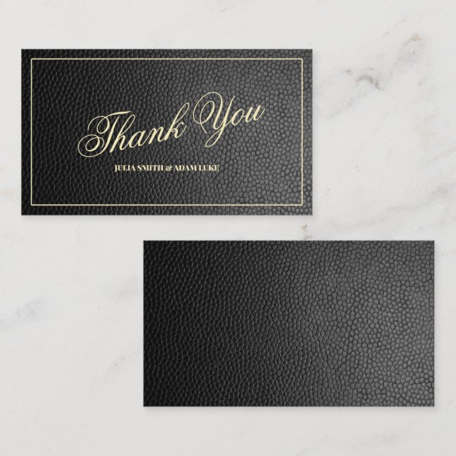 Rustic Modern Black Leather Wedding Thank You Card (Front/Back)