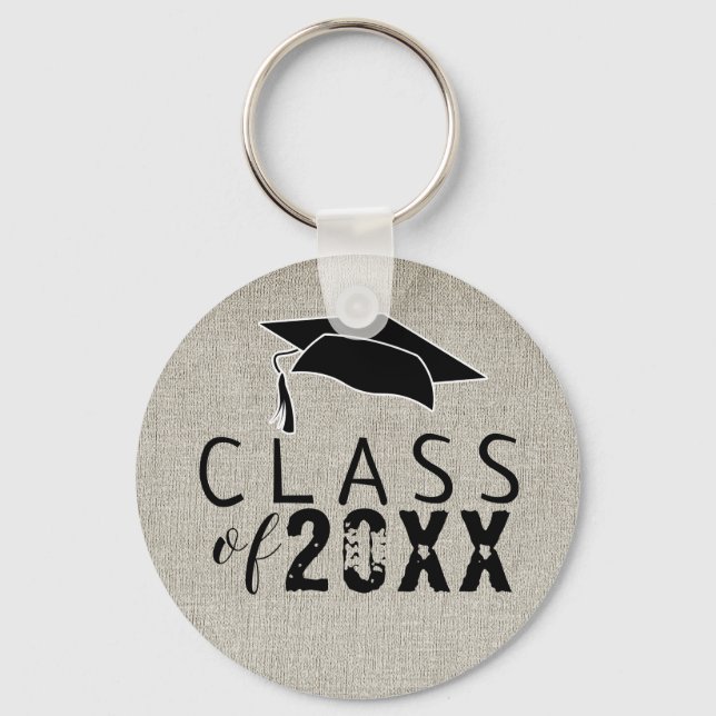 Rustic Modern Black Typography Class of Graduation Keychain (Front)