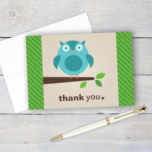 Flat Thank You Note Card | Blue Owl Theme