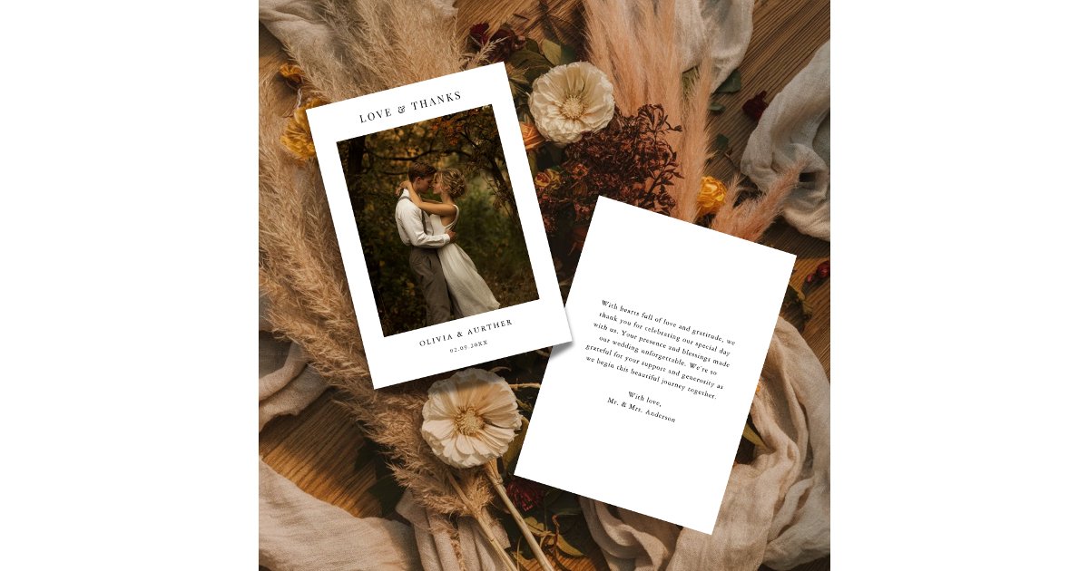 Rustic Modern Boho Budget Photo Wedding Love and Thank You Card | Zazzle