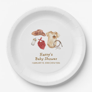 Rustic Modern Boho Western Cowboy Baby Shower Paper Plates