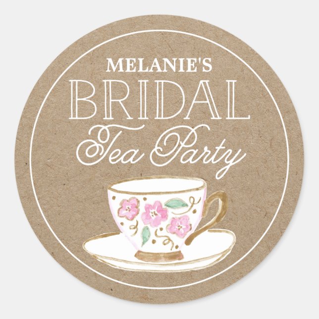 Rustic Modern Bridal Tea Party | Bridal Shower Classic Round Sticker (Front)