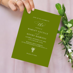 Rustic Modern Bright Olive Green Wedding Invitation