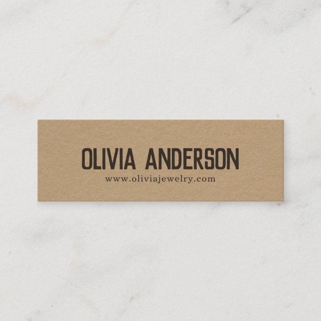 Rustic modern brown kraft paper handmade jewelry mini business card (Front)