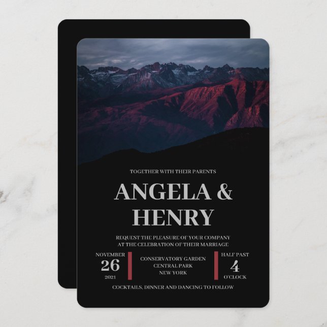 Rustic Modern Brown Mountains Scenery Wedding Invitation (Front/Back)