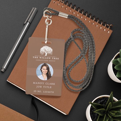 Rustic Modern Brown  White Willow Tree Logo Photo Badge