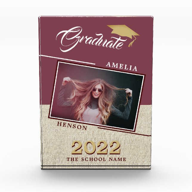 Rustic Modern Burgundy Graduate Graduation  Photo Block (Front)