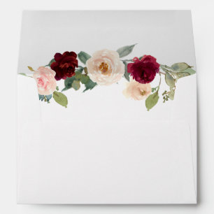 Rustic Modern Burgundy Peach Floral Fall Wedding Envelope