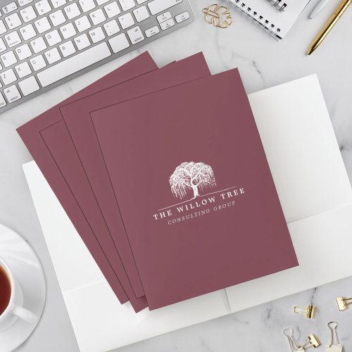 Rustic  Modern Burgundy Willow Tree Logo Pocket Folder