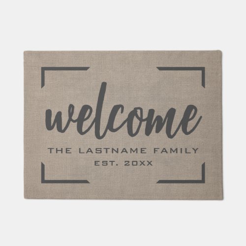 Rustic Modern Burlap _ Blessings Script Welcome Do Doormat