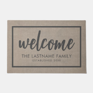 Rustic Modern Burlap - Blessings Script Welcome Do Doormat