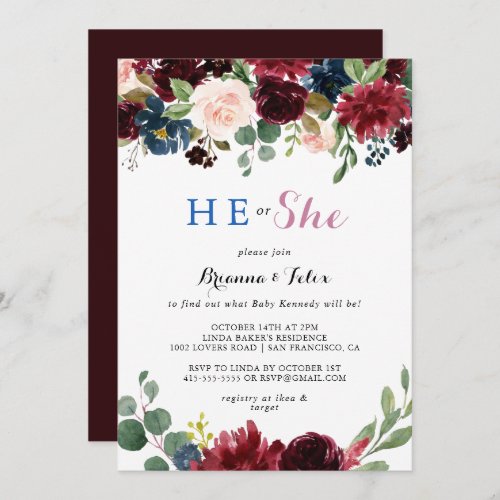 Rustic Modern Calligraphy He or She Gender Reveal Invitation