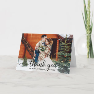 Rustic Modern Calligraphy Photo Wedding Fold Letterpress Thank You Card