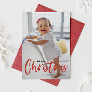 Rustic Modern Calligraphy Red Merry Christmas Holiday Card
