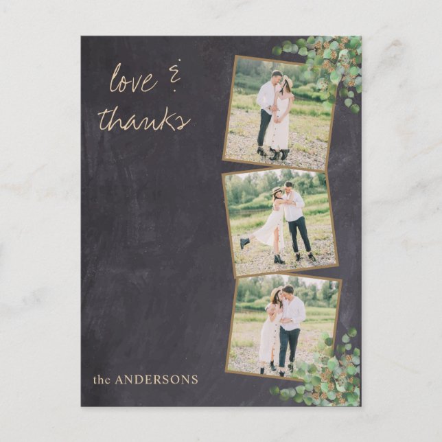 Rustic Modern Chalkboard Photo Wedding Thank You  Postcard (Front)
