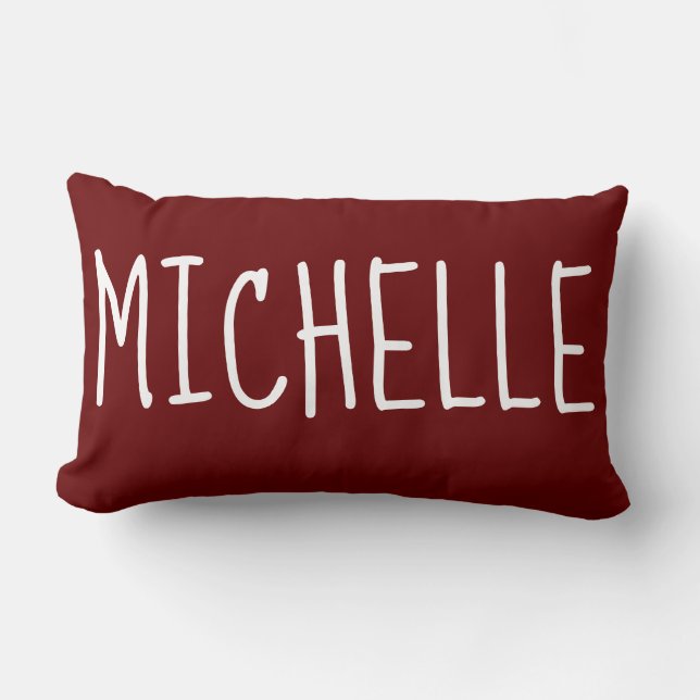 Rustic Modern Chic Burgundy Add Name Lumbar Pillow (Front)