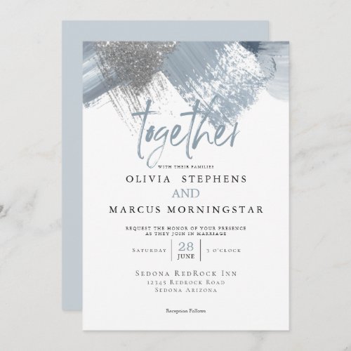 Rustic Modern Chic Dusty Blue Brushstrokes Invitation