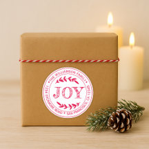 Rustic Modern Christmas Joy Return Address Red
