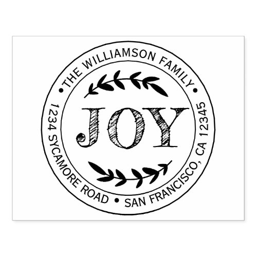 Rustic Modern Christmas Joy Round Return Address Rubber Stamp