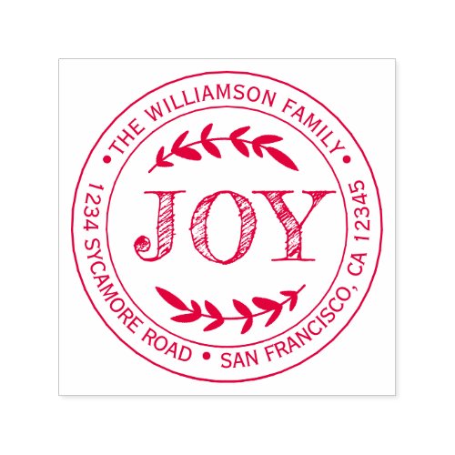 Rustic Modern Christmas Joy Round Return Address Self_inking Stamp