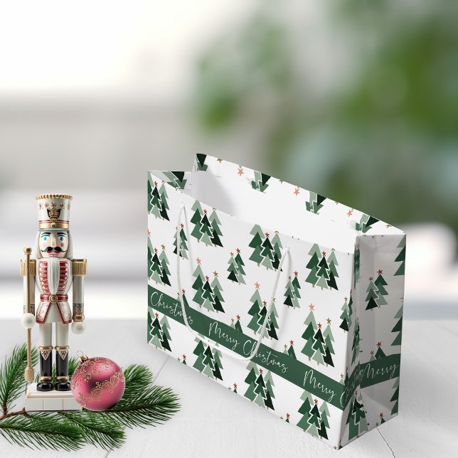 Rustic Modern Christmas Trees Typography Large Gift Bag (Rustic Modern Christmas Trees Typography Large Gift Bag)