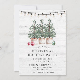Rustic Modern Christmas Trees Wood String Lights Invitation