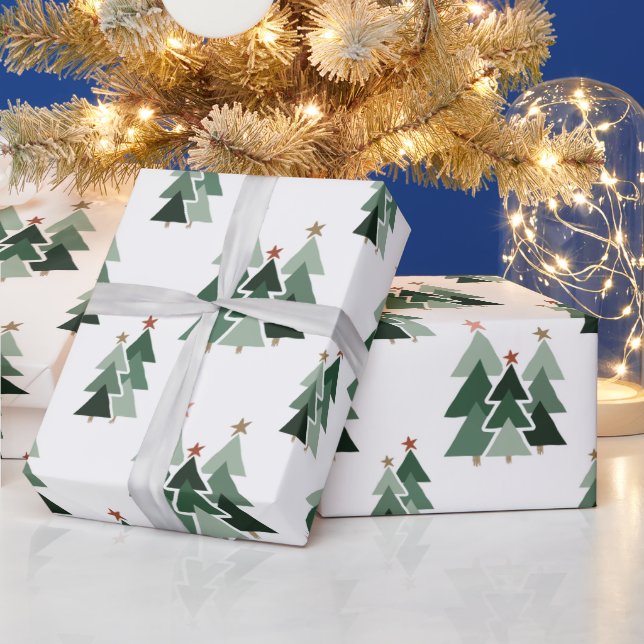 Rustic Modern Christmas Trees Wrapping Paper (Holidays)