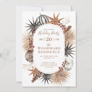 Rustic Modern Christmas Watercolor Holiday Party Invitation