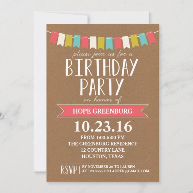 Rustic Modern Colorful Birthday Party Invitation (Front)