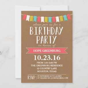 Rustic Modern Colorful Birthday Party Invitation