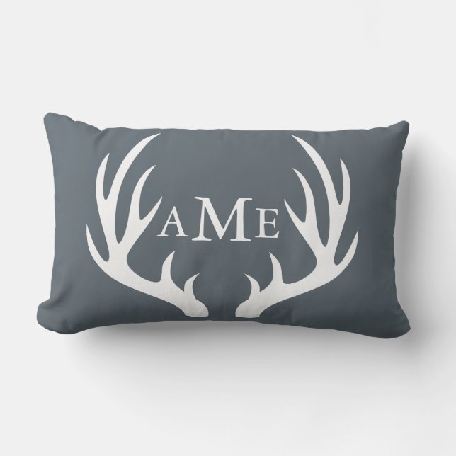 Rustic Modern Country Deer Antlers Personalized Lumbar Pillow (Front)