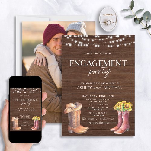 Rustic Modern Country Engagemet Party Photo Invitation