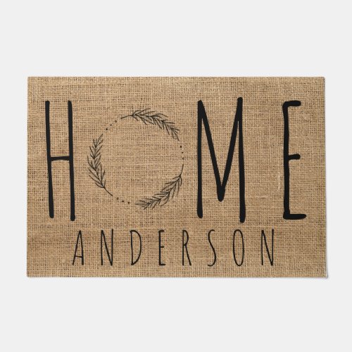 Rustic Modern Country Family Name Home Faux Burlap Doormat