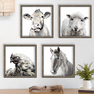 Rustic Modern Country Farmhouse Barnyard Animals Wall Art Sets
