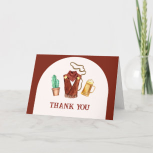 Rustic Modern Cowboy Cactus Beer Arch Baby Shower Letterpress Thank You Card