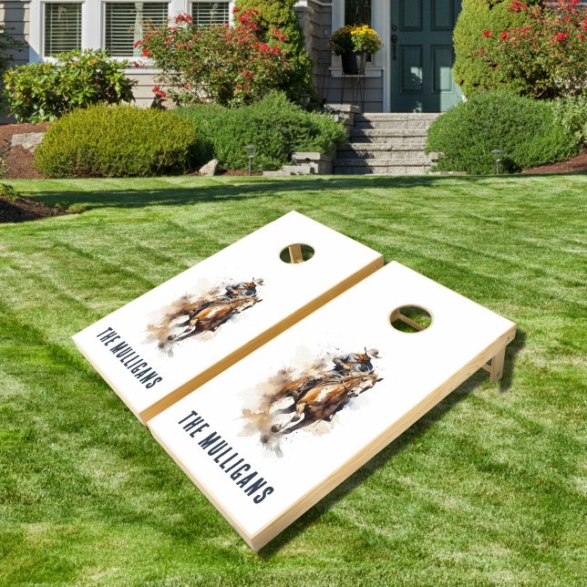 Rustic Modern Cowboy Horse Family Name Cornhole Set (Creator Uploaded)