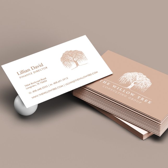 Rustic Modern Cream Blush & White Willow Tree Logo Business Card (Creator Uploaded)